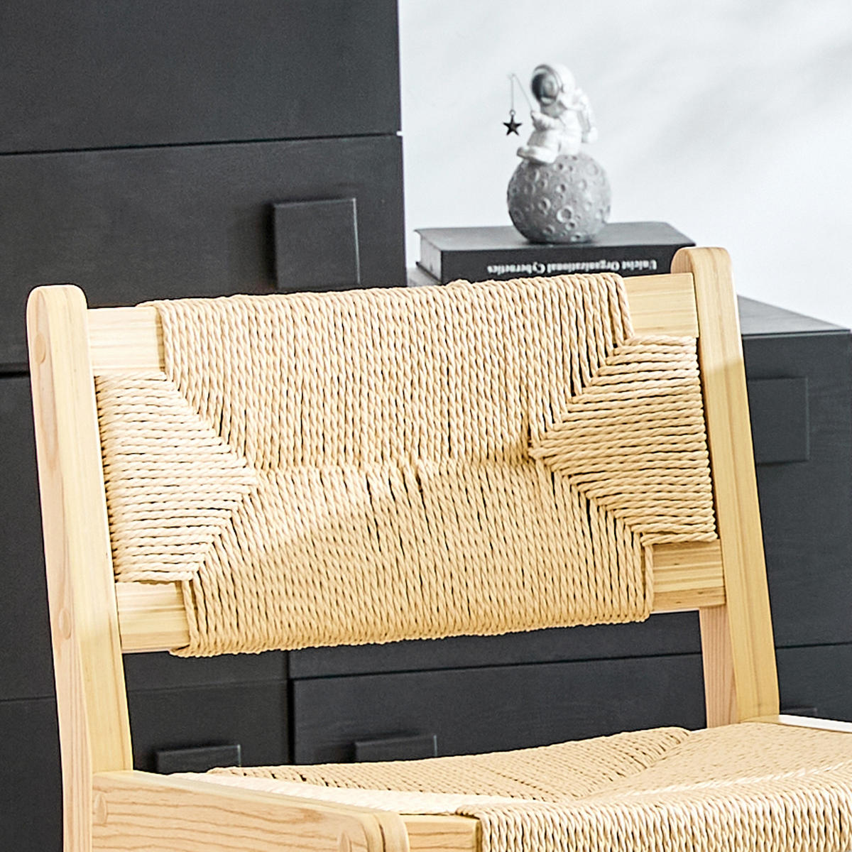 BARHOCKER 2er-Set Natur aus Massivholz mit handgewebtem Seilgeflecht und Rückenlehne - Naturfarben, Holz (44/89/42cm) - PANGIVO
