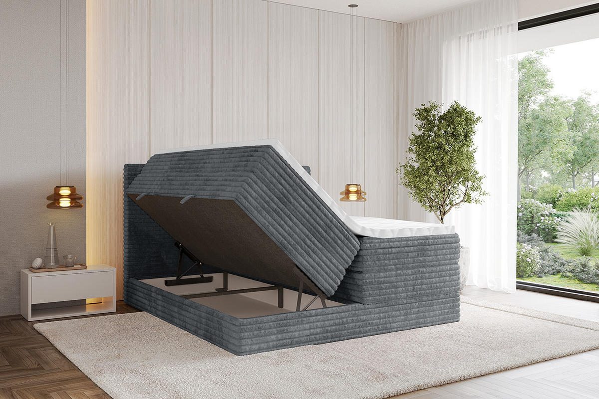 BOXSPRINGBETT mit Matratze H3|H4 und Lattenrost - TOLO KING-v1 160x200 Cord - Dunkelgrau - Dunkelgrau, Holzwerkstoff (160/200cm)