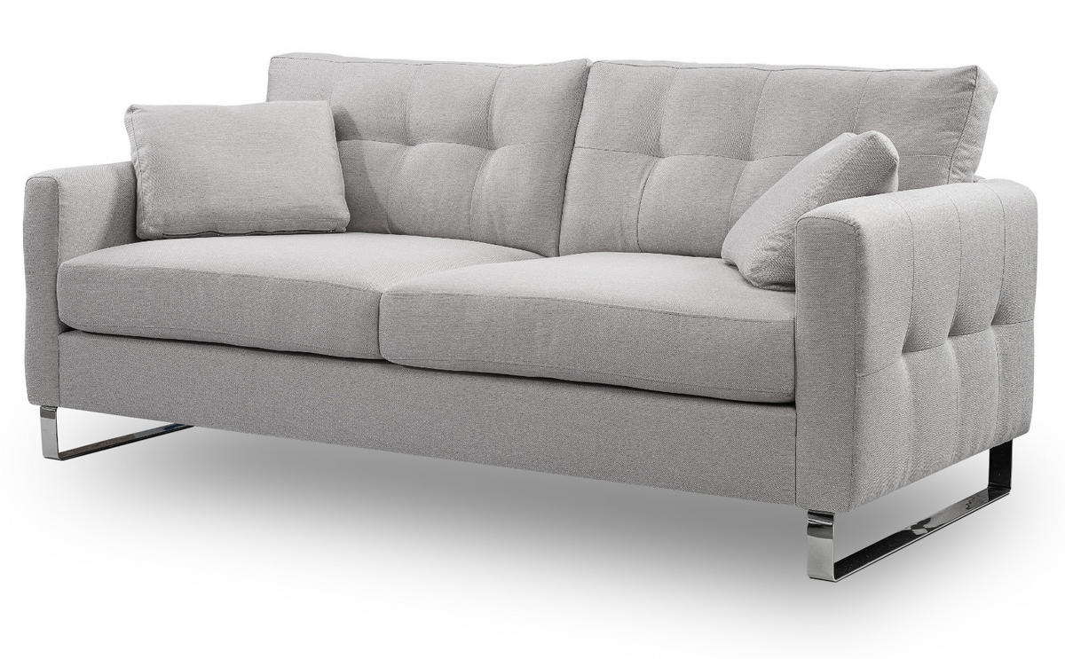 SOFA hellgrau Flachgewebe 2,5-Sitzer 203 cm, Couch mit Steppoptik - Chromfarben/Hellgrau, Holz/Textil (203/92/94cm) - Inn.Furn