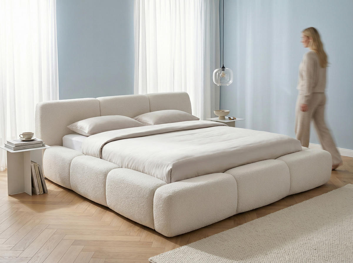 POLSTERBETT Arosa Hellbeige 200/200 cm Boucle mit Bettkasten - Beige, Textil/Metall (200/200cm) - wonello