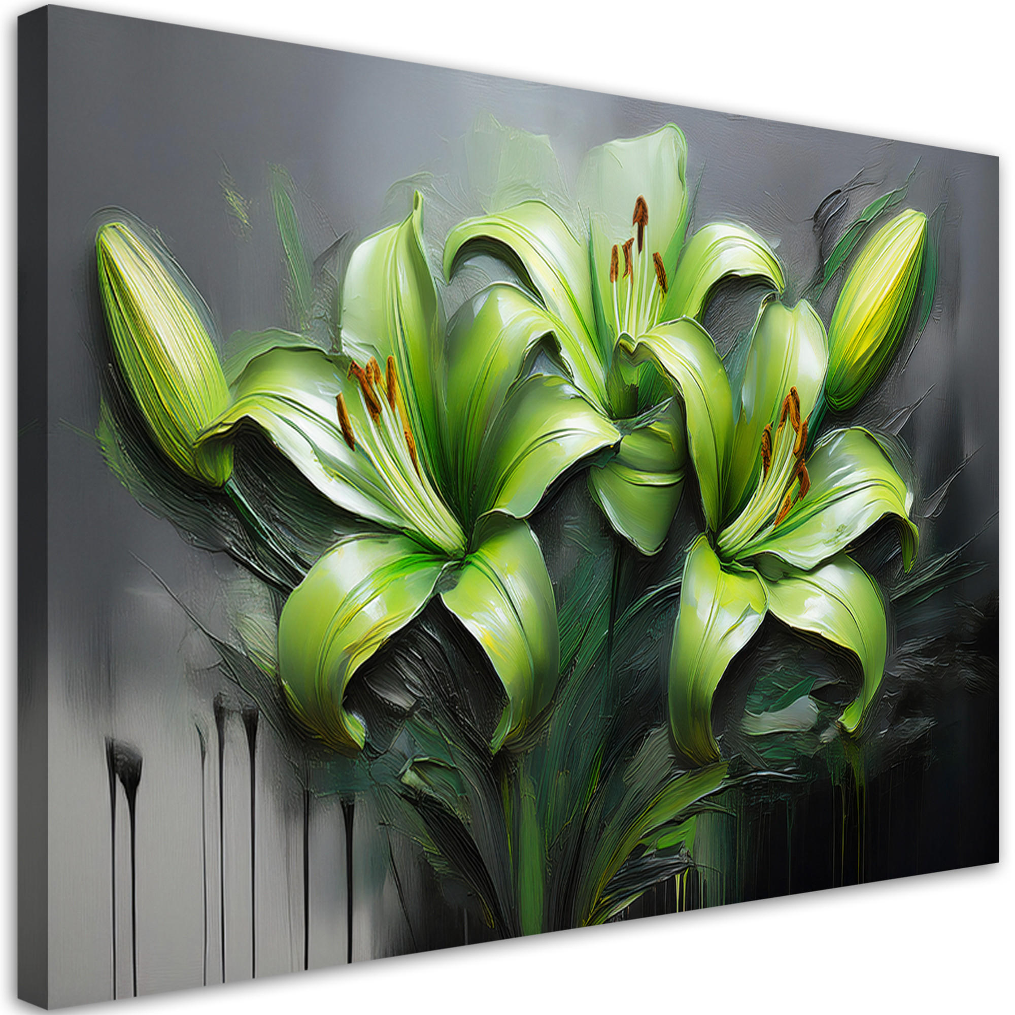 WANDBILD abstrakte grüne lilien blumen gemalt - Grün, Textil (60/40cm) - Feeby