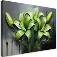 WANDBILD abstrakte grüne lilien blumen gemalt - Grün, Textil (60/40cm) - Feeby