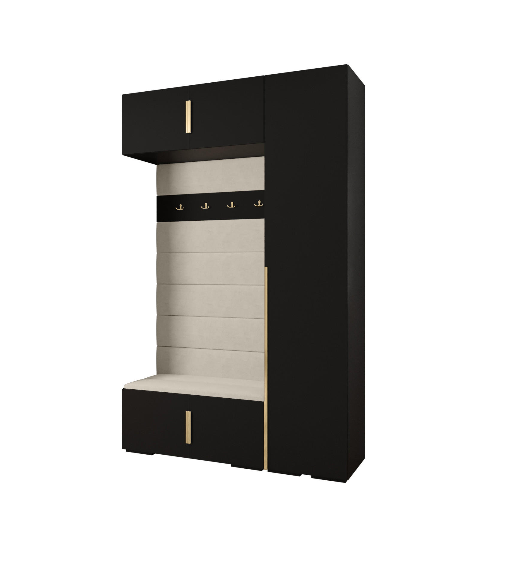 Abiks Möbel Garderoben-Set Schwarz, Beige, Gold 150x236.7x47 cm