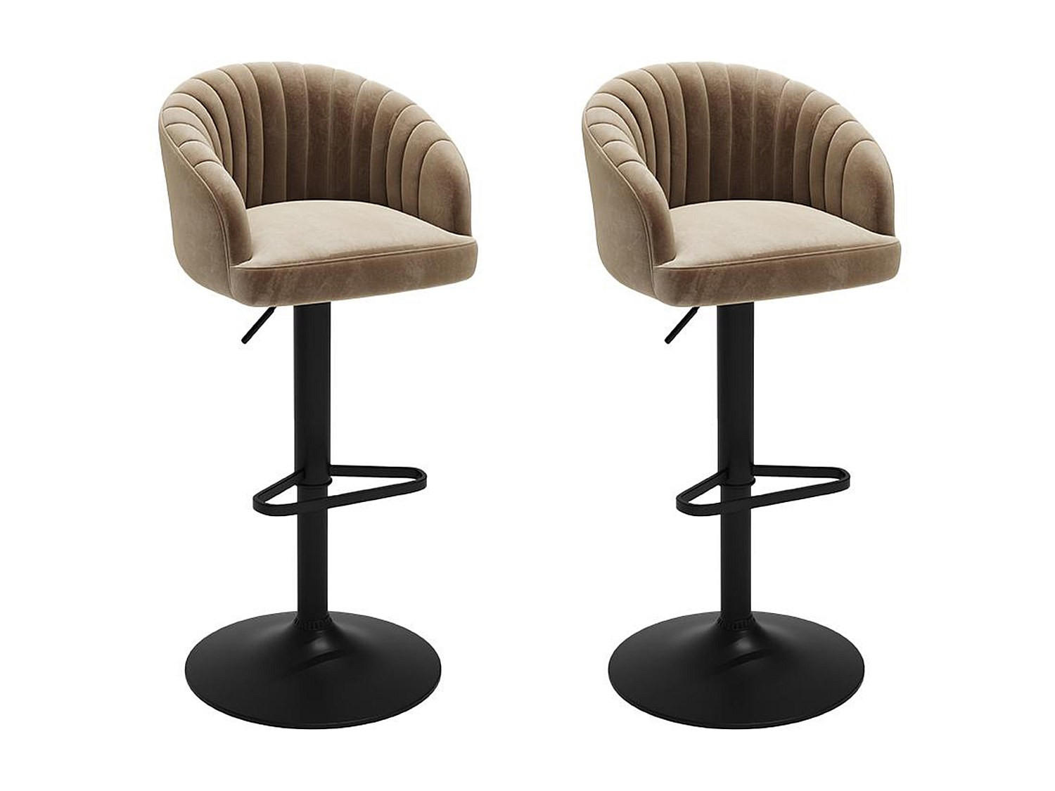 BARHOCKER 2er-Set - Samt & Metall - Beige - DORALIZ - Beige, Textil (54/105/52cm) - Vente-Unique