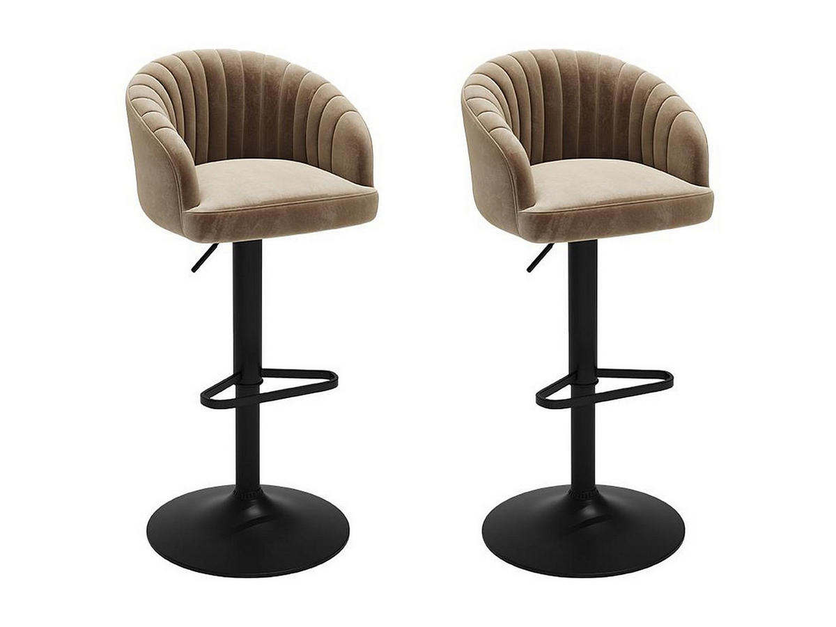 BARHOCKER 2er-Set - Samt & Metall - Beige - DORALIZ - Beige, Textil (54/105/52cm) - Vente-Unique
