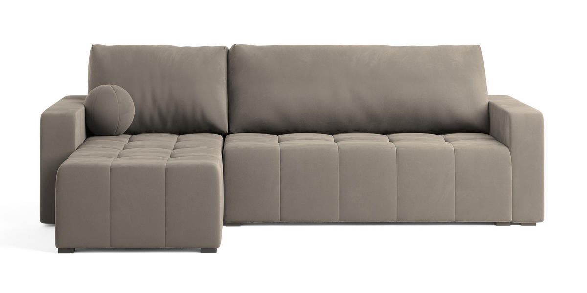 ECKSOFA VOLIRA Beige Plüsch-Stoff mit Schlaffunktion - Beige, Holz (230/143cm) - MASSENO