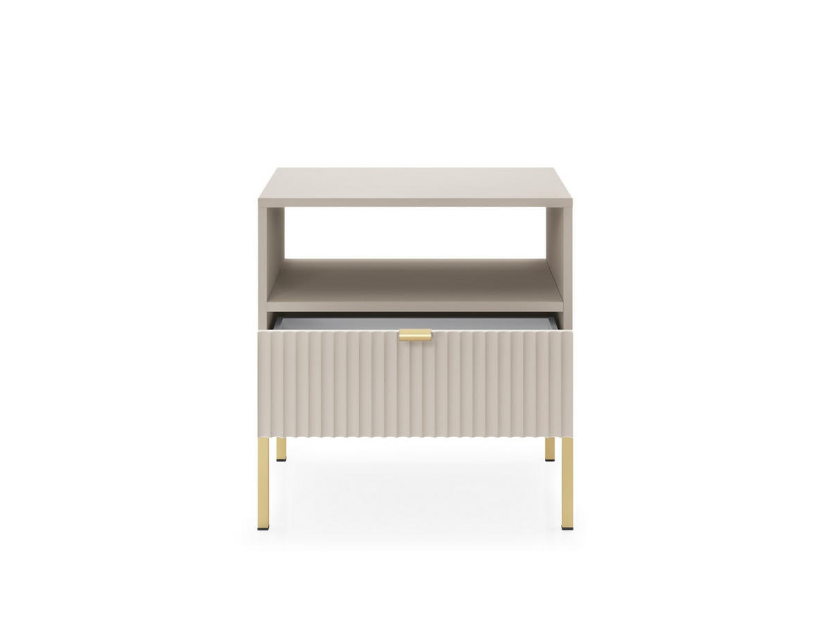 NACHTTISCH Nova Kaschmir, Golden Beine, mit Schublade - Kaschmir/Goldfarben, Holzwerkstoff/Metall (54/56/39cm) - Bettso