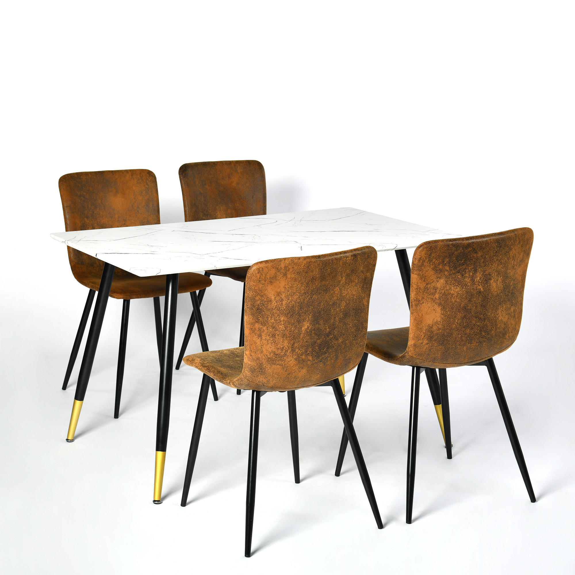 ESSTISCH SET weiß und braun - Braun/Weiß, Holzwerkstoff/Metall (70/75/110cm) - Urban Meuble