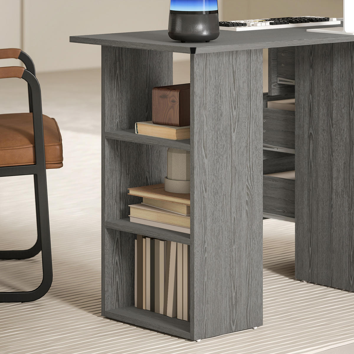 SCHREIBTISCH Grau mit 3 Schubladen und 3 Regalfächern 120/49/72 cm - Grau, Holzwerkstoff (49/120/72cm) - PANGIVO