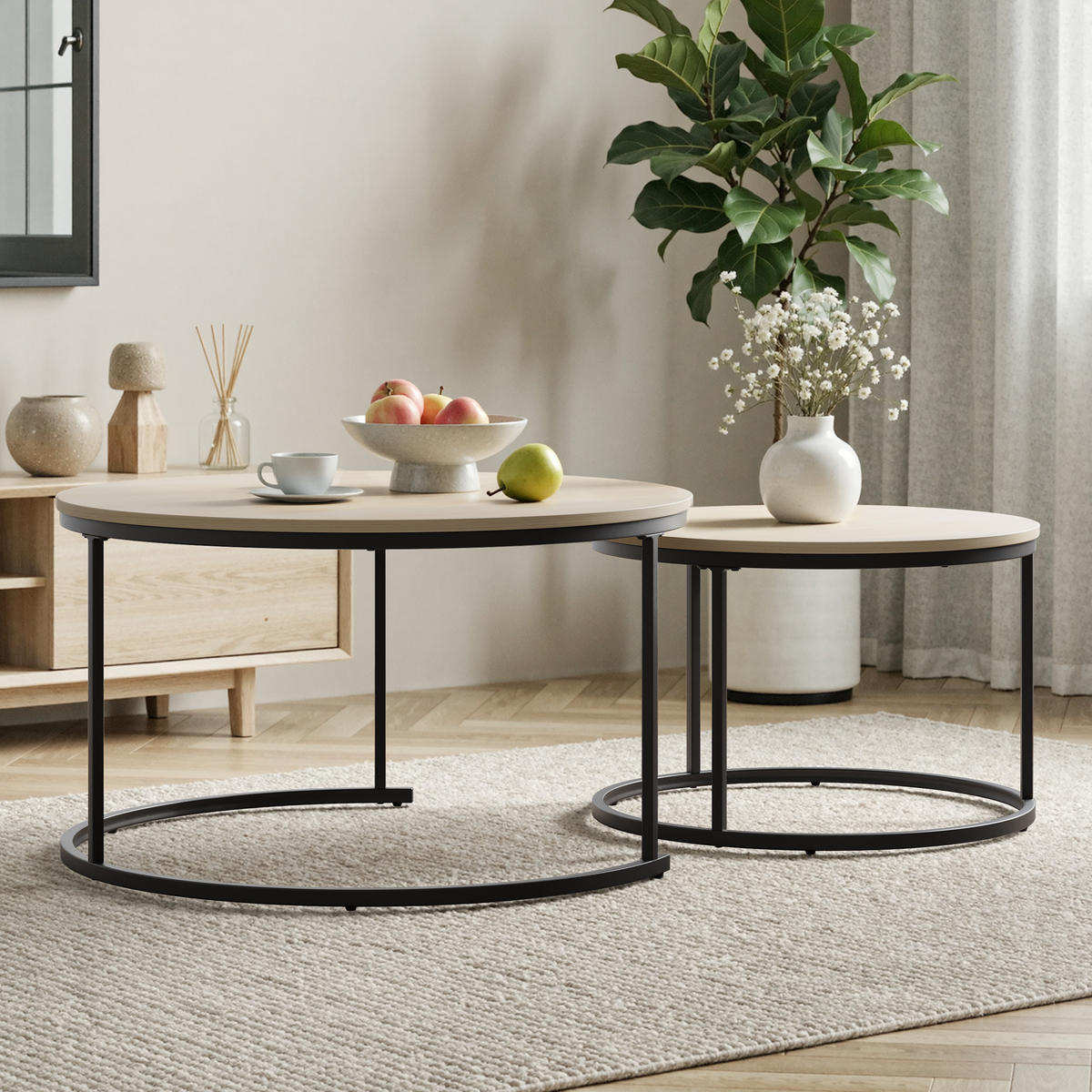 COUCHTISCH-SET Eichefarben 2er-Set 80/80/45 cm - Eichefarben, Metall (80/80/45cm) - PANGIVO