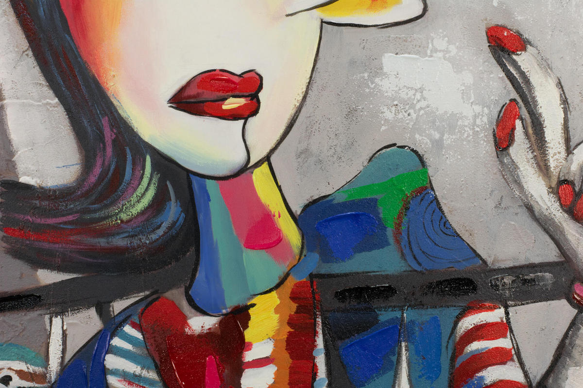 RUČNE MAĽOVANÝ AKRYLOVÝ OBRAZ 80/80 cm, sivý, figurálny motív - sivá, drevo/textil (80/80cm) - KUNSTLOFT