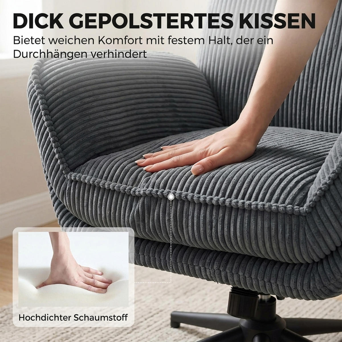 RELAXSESSEL mit Hocker Polyester Grau - Schwarz/Grau, Textil/Metall (72/107/83cm) - HOMCOM