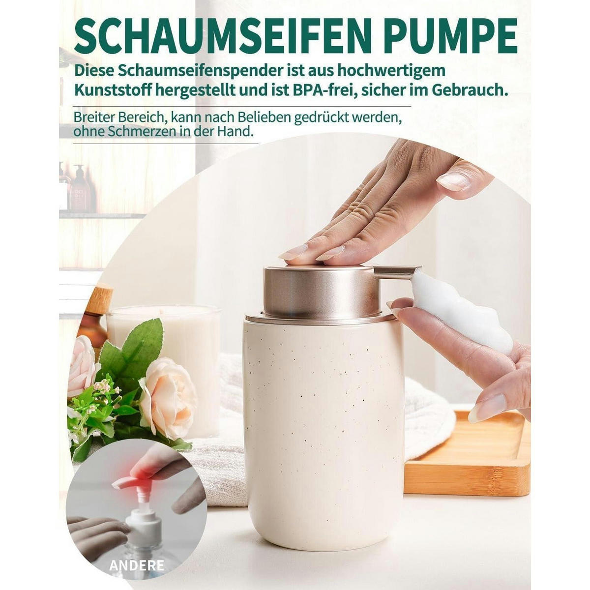 SCHAUMSEIFENSPENDER Keramik 350ml Beige & Rosa - Beige, Keramik (8/14/8cm)