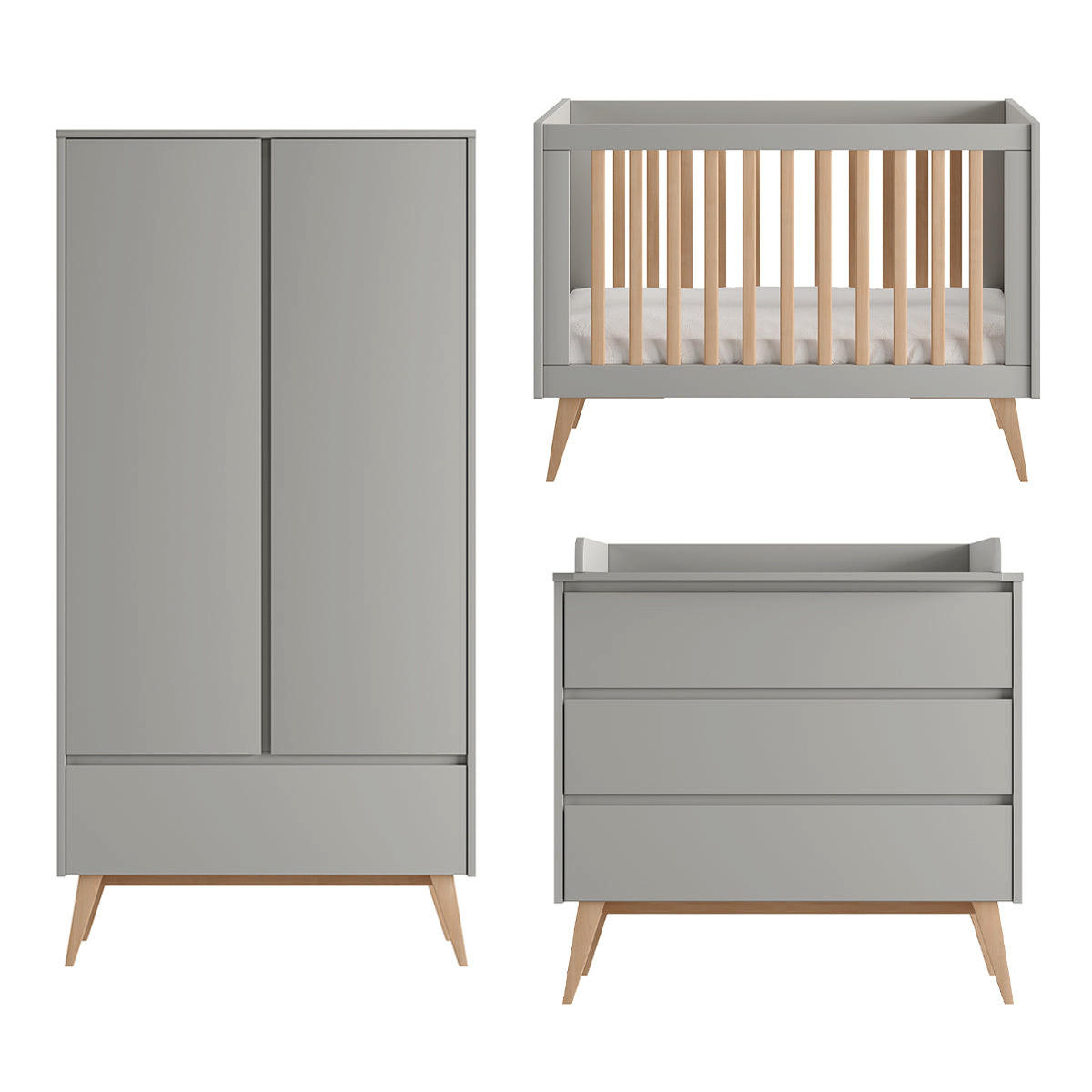 POKOJ PRO MIMINKO 3DÍLNÝ Swing Šedá a dřevo - šedá, kompozitní dřevo (124/89/66cm) - Petits-meubles
