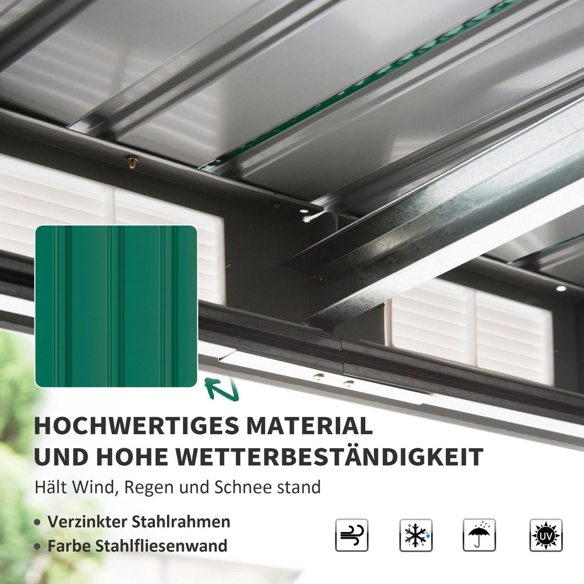 GERÄTEHAUS 280/130/172 cm Dunkelgrün mit Schiebetür und Lüftungsfenster - Dunkelgrün, Metall (130/172/280cm) - Oxeza