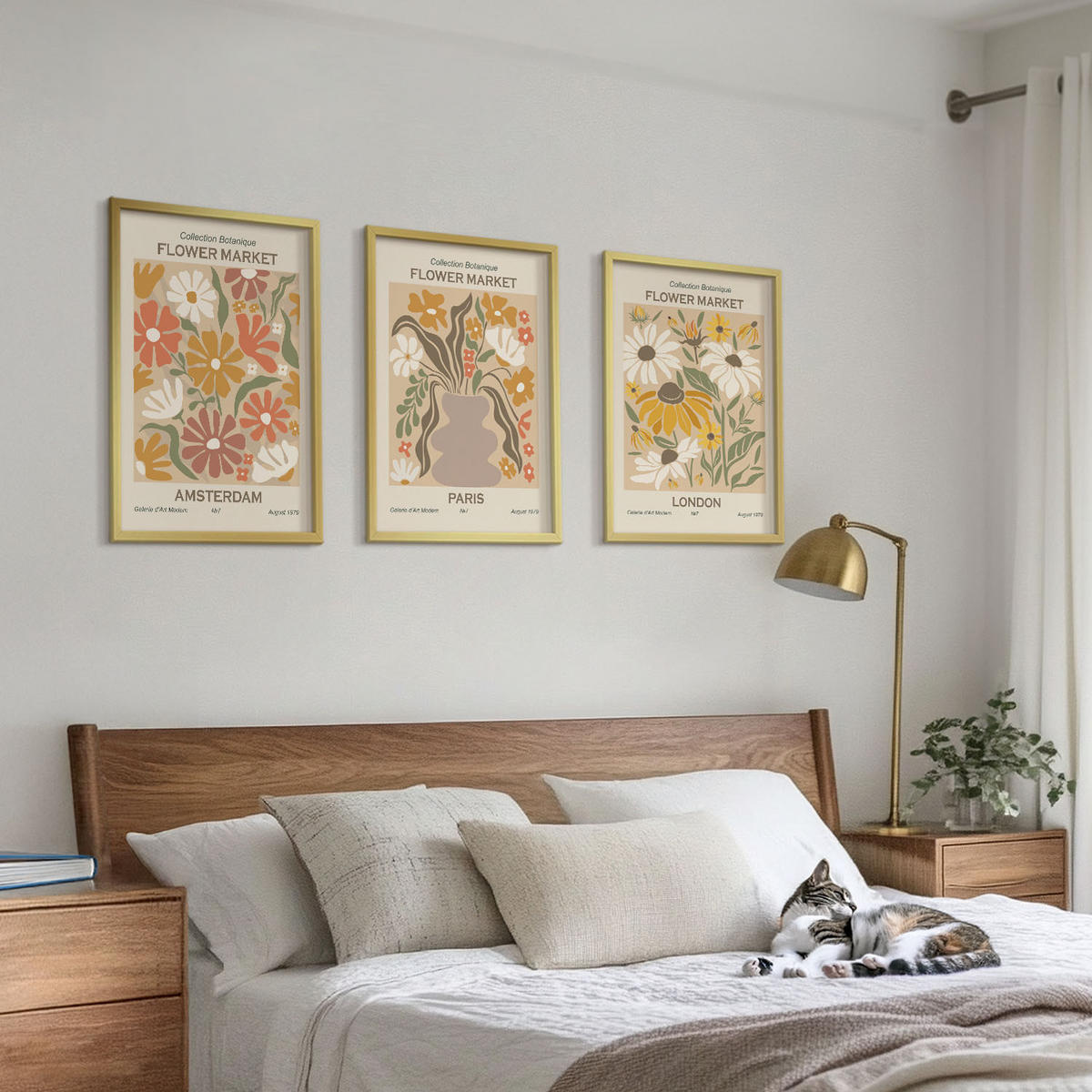 BILDER SET 3er Set - 40x60 cm Goldrahmen - Blumenmuster Amsterdam Paris London - Goldfarben, Kunststoff (40/60cm) - TULUP