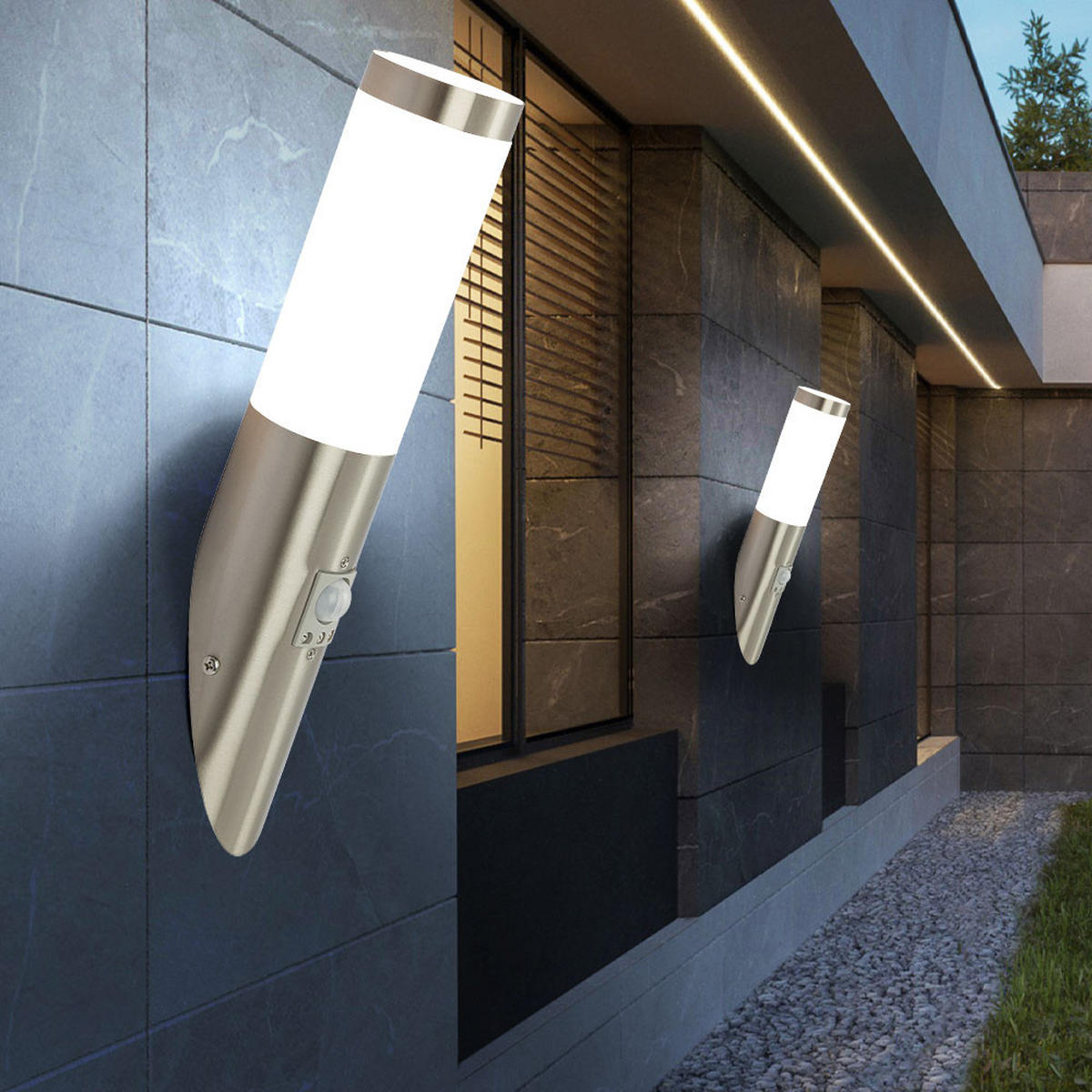 LED AUSSENWANDLEUCHTE Edelstahl Silber 2er Set - Silberfarben, Metall (7.6/7.6/41cm) - Globo Lighting