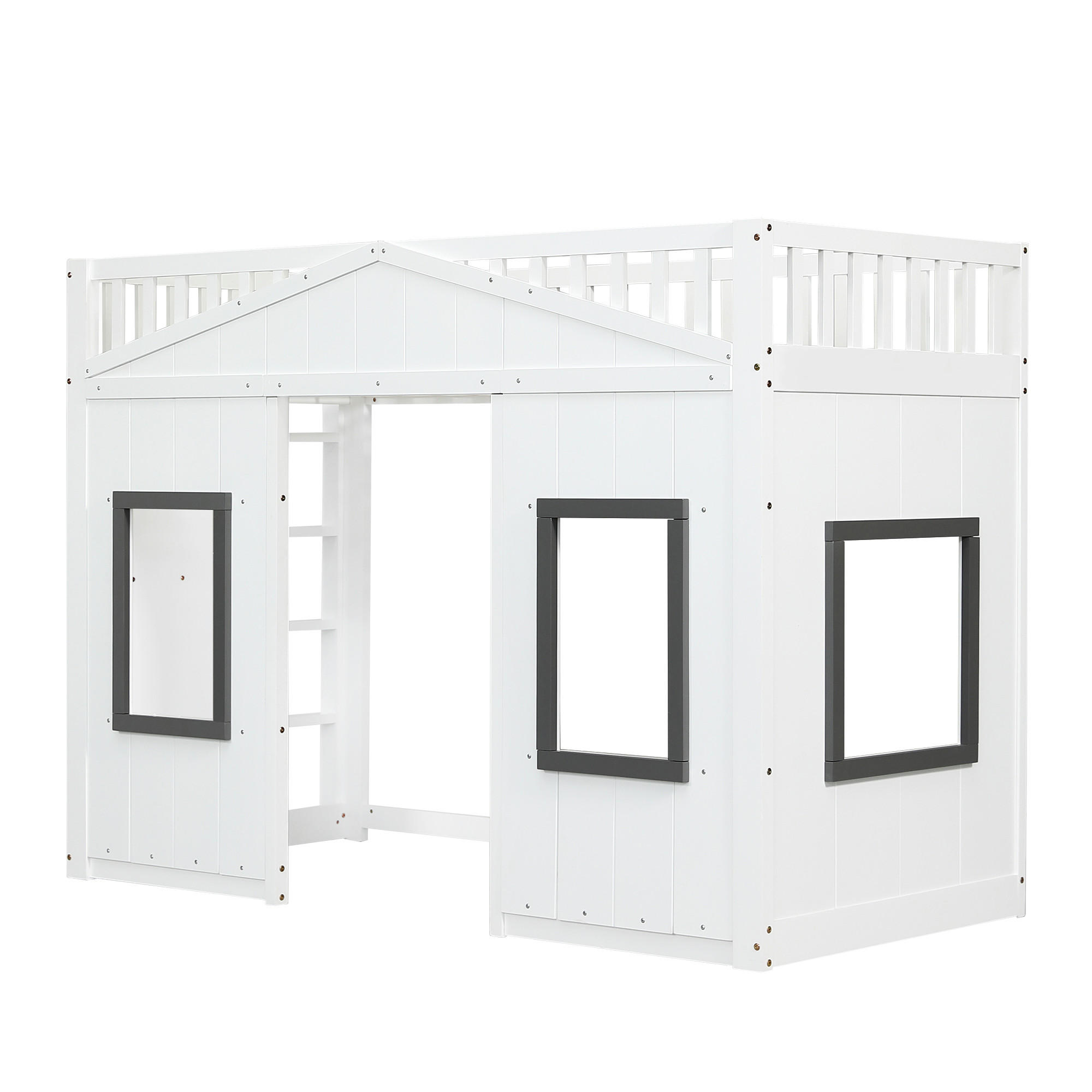 HOCHBETT 90x200 mit Treppe und Stauraum, unteres Bett flexibel nutzbar, mit Sicherheitszaun, Spielbett, weiß - Weiß, Holzwerkstoff (90/200cm) - Luhomfu