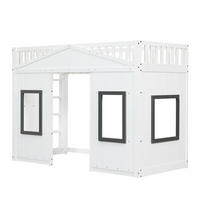 HOCHBETT 90x200 mit Treppe und Stauraum, unteres Bett flexibel nutzbar, mit Sicherheitszaun, Spielbett, weiß - Weiß, Holzwerkstoff (90/200cm) - Luhomfu