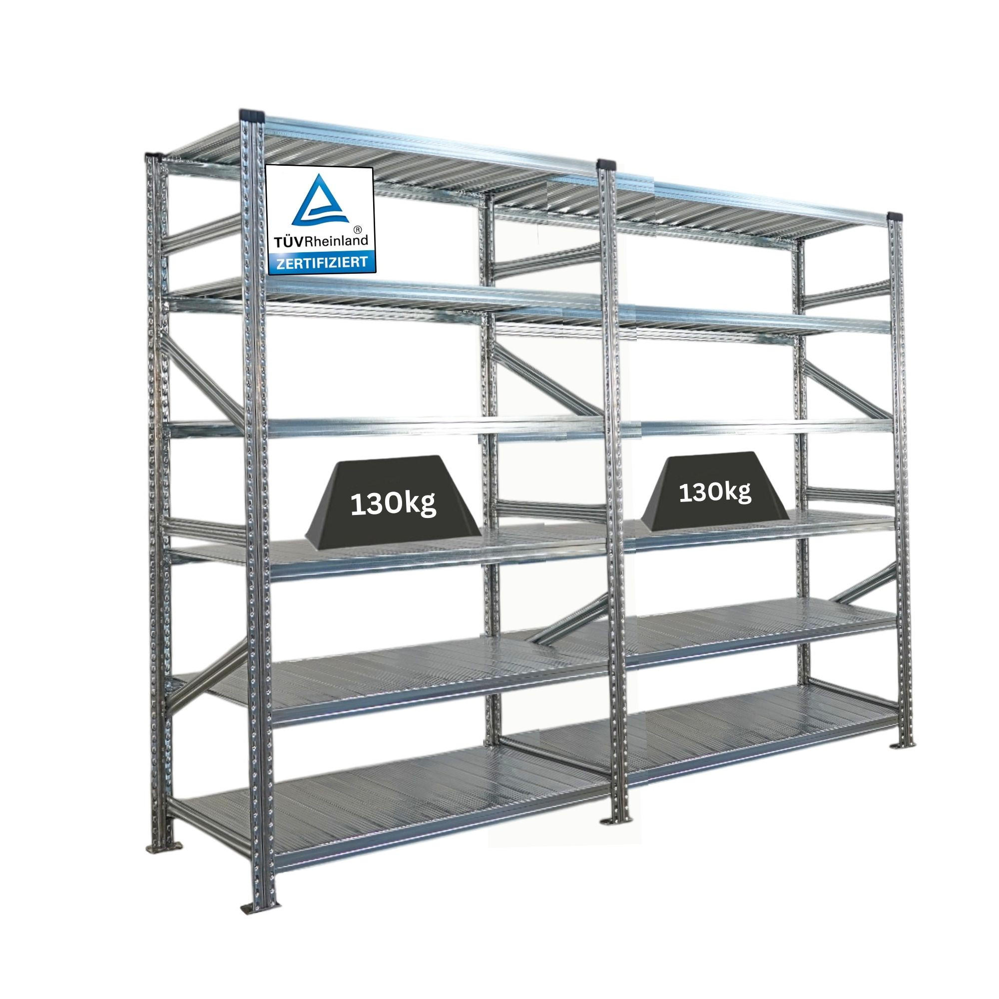 FACHBODENREGAL Proximo Stecksystem 210x300x60cm 6 Ebenen Beidseitig nutzbar Verzinkt - Silberfarben, Metall (300/210/60cm) - PROREGAL