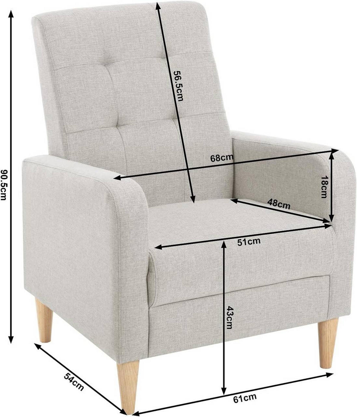 RELAXSESSEL mit Massivholzbeinen, Leinen, Hellgrau - Hellgrau, Holz/Holzwerkstoff (68/90.5/76cm) - Woltu