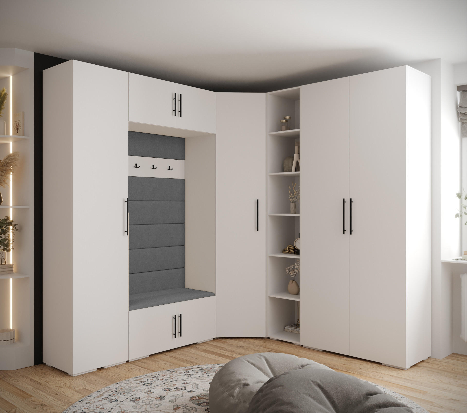 GARDEROBEN-SET 236,7/231,7/47 - Schwarz/Weiß, Holz/Kunststoff (181.7/236.7/47cm) - Abiks Möbel