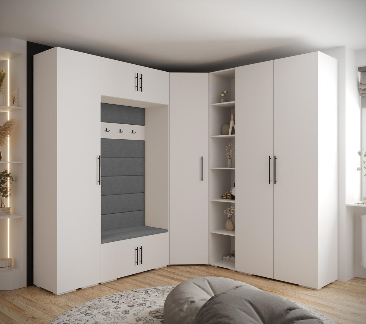 GARDEROBEN-SET 236,7/231,7/47 - Schwarz/Weiß, Holz/Kunststoff (181.7/236.7/47cm) - Abiks Möbel
