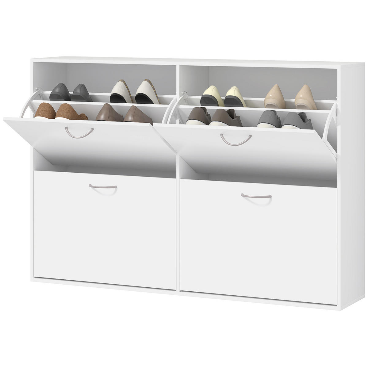 SCHUHSCHRANK DE-14966 4 Klapptüren mit Doppelböden Weiß - Weiß, Holzwerkstoff (120/81/24cm) - ComfortXL