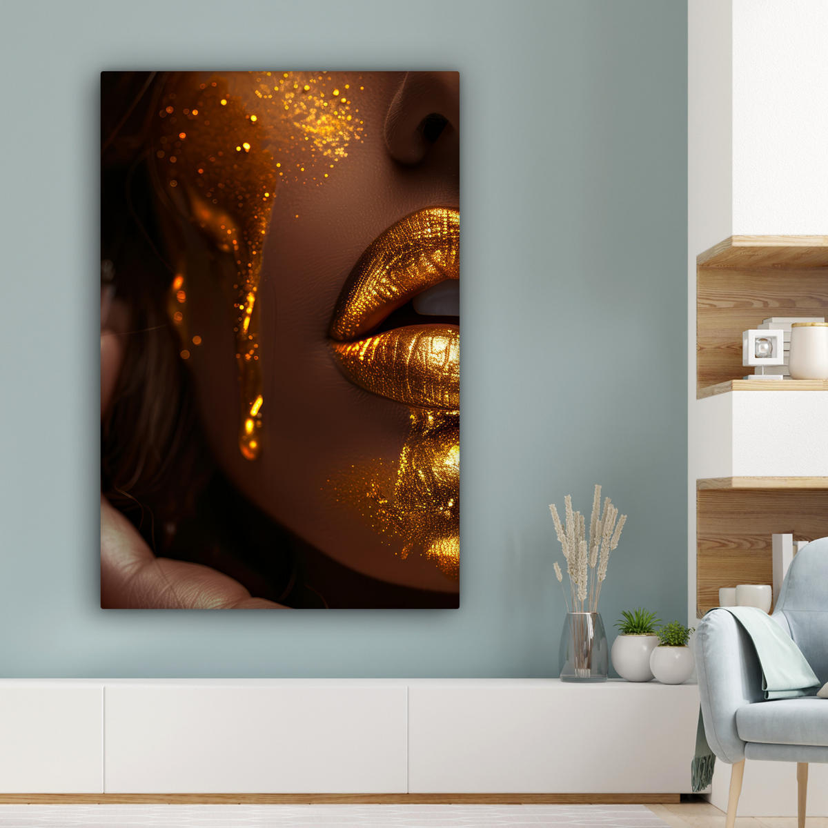 LEINWANDBILD Frau - Gold - Luxus - Porträt 80x120 cm - Goldfarben, Textil (80/120cm) - MuchoWow