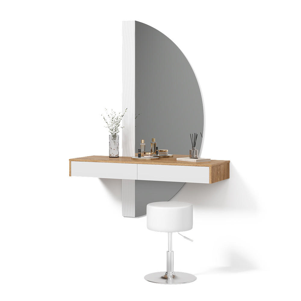 SCHMINKTISCH Ascona Weiß mit LED Beleuchtung und Hocker - Eichefarben/Weiß, Holzwerkstoff (120/161.1/40cm) - Livinity®