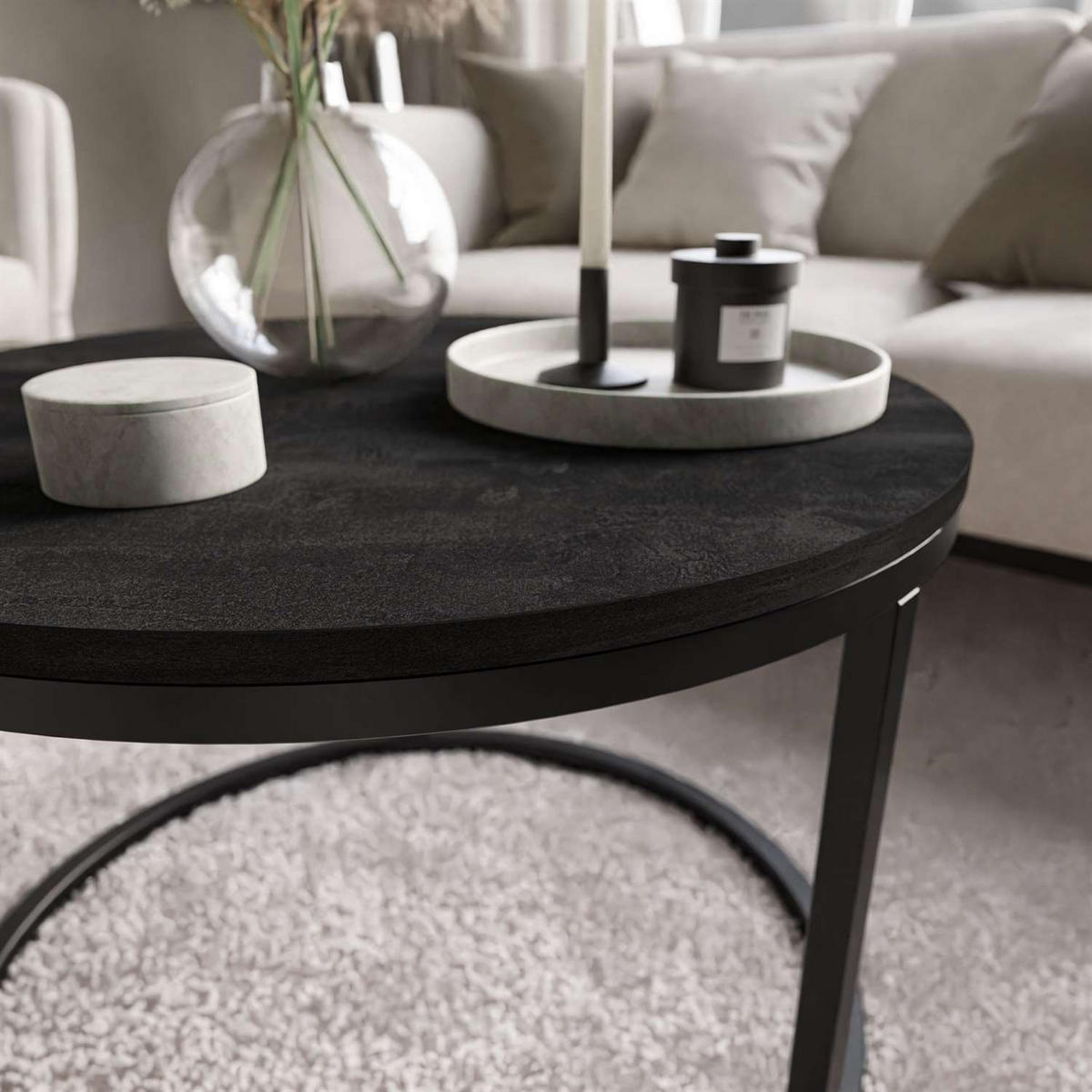 COUCHTISCH CIRI dunkler Beton - Schwarz, Holzwerkstoff (60/60/42cm) - Lookway