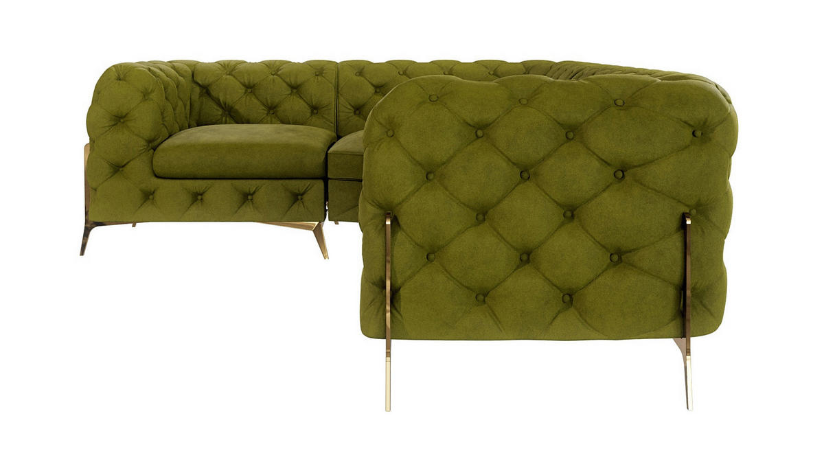 ECKSOFA Chesterfield Lexi Olive Samt, Ottomane links - Goldfarben/Olivgrün, Holz/Textil (264/204cm) - S-Style Möbel