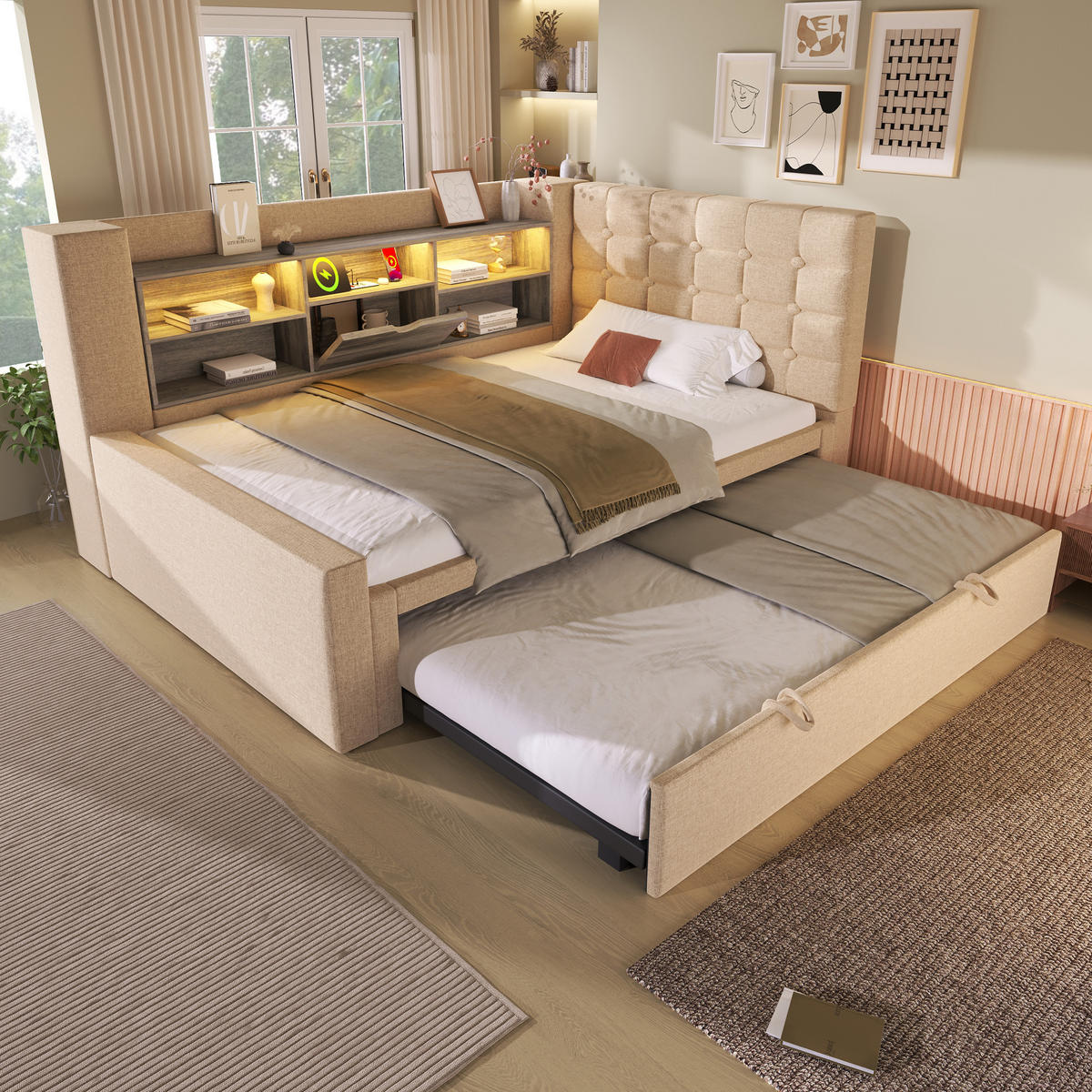 POLSTERBETT PANG-J7N2F8 90/200 cm Beige - Beige, Metall - PANGIVO