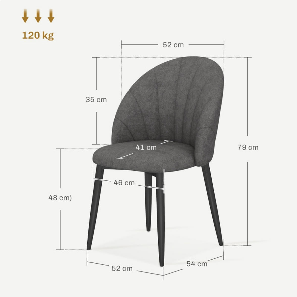 STUHL-SET DE-36048 4 Stück Schalenrücken in Samtoptik Grau - Dunkelgrau, Metall (52/79/54cm) - ComfortXL