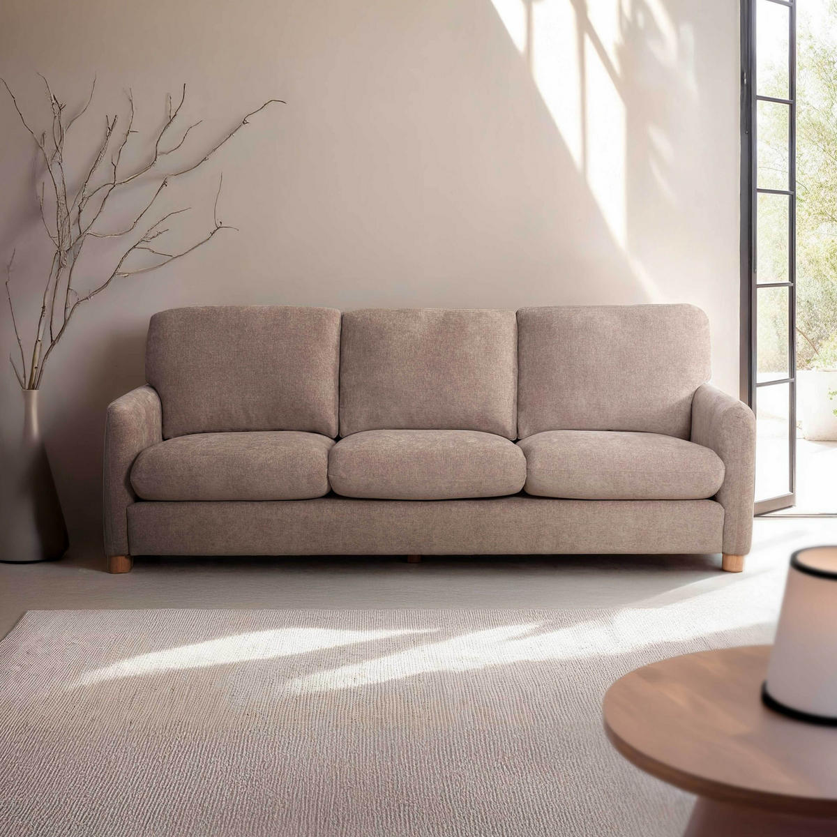 SOFA 3-Sitzer, Beige - Beige, Textil (101/88/231cm) - Oviala