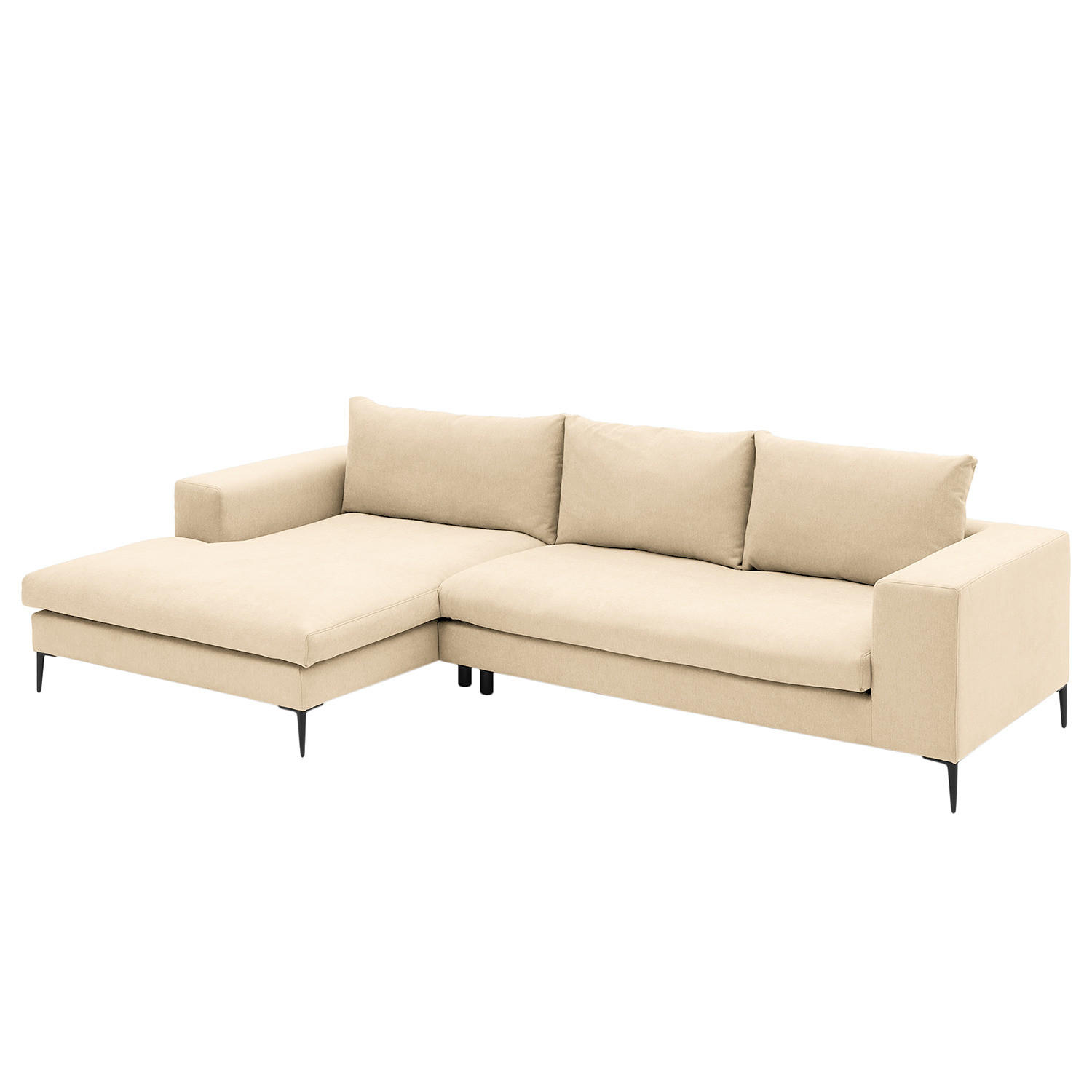 ECKSOFA mit Longchair - Beige/Schwarz, Textil/Metall (321/170cm) - home24
