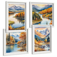 BILDER SET 4er Set - 50x50 cm & 40x60 cm Weißer Rahmen - Bergblick, Fluss, Herbst - Weiß, Kunststoff (50/50cm) - TULUP