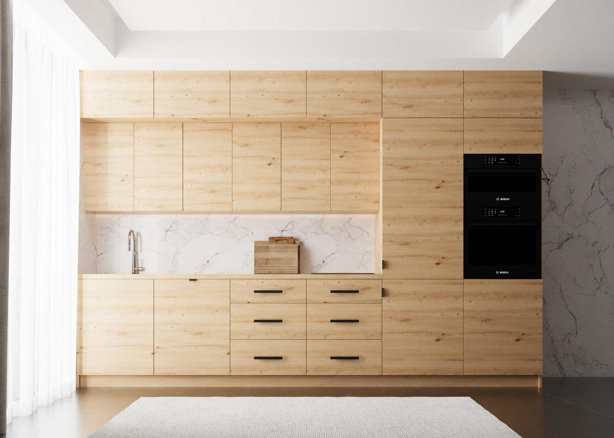 KÜCHENZEILE 360 cm - Nexa K50-G360 - in Woodline / Matt - Schwarz/Eiche Artisan, Holz/Metall (360/212/582cm) - ROYAL24_MARKT