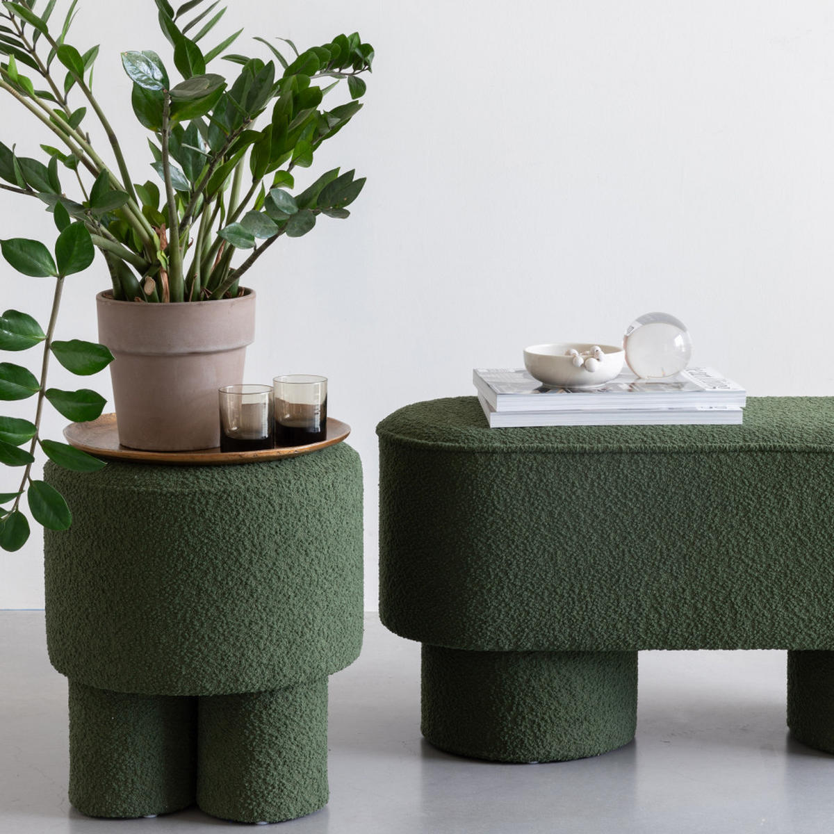 SITZHOCKER Marcos Pouf/ Bouclé Grün - Grün, Textil (40/44/40cm) - Drawer