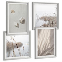 BILDER SET 4er Set - 50x50 cm & 40x60 cm Silberner Rahmen - Nahaufnahmen der Struktur im Boho-Stil - Silberfarben, Kunststoff (50/50cm) - TULUP
