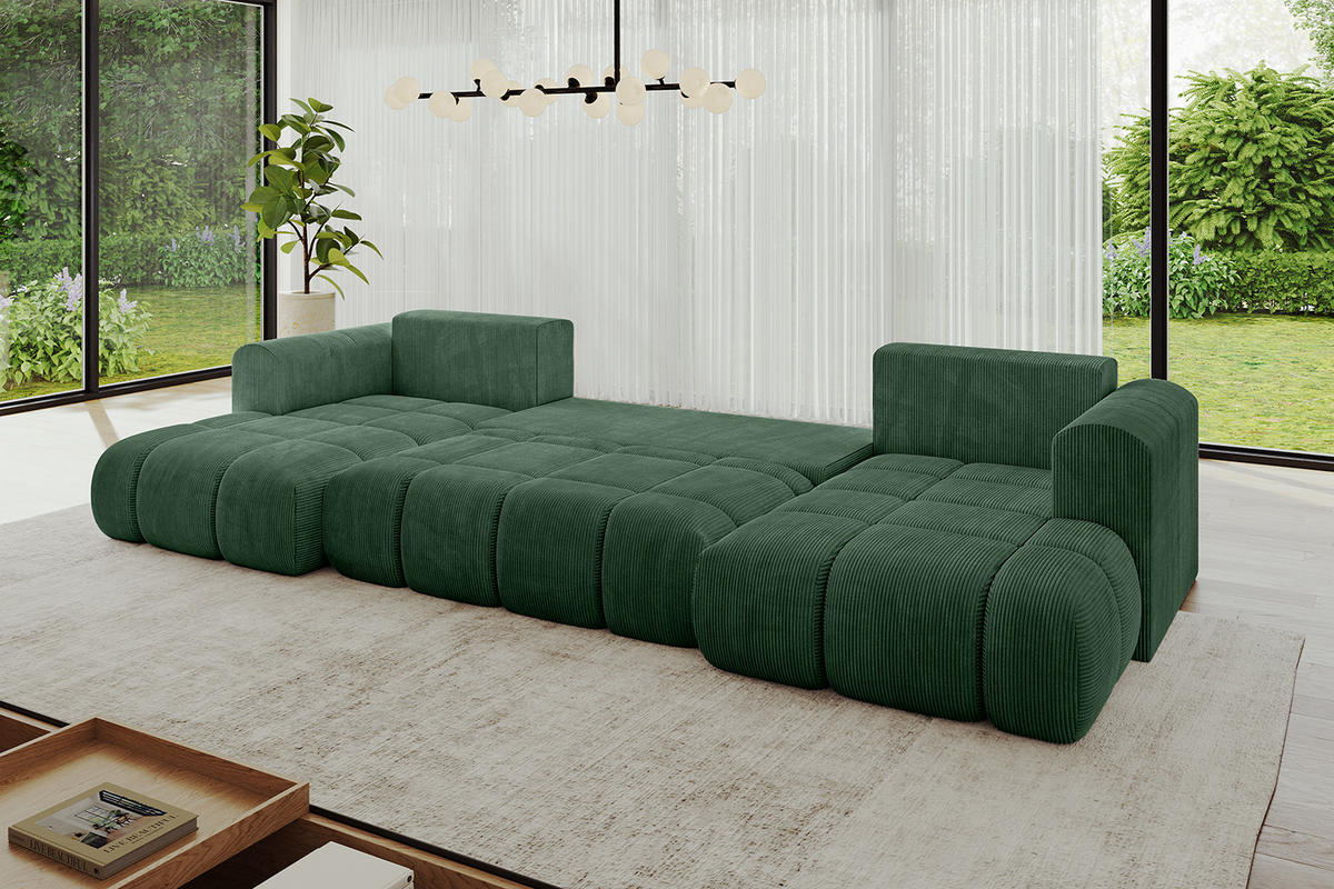 WOHNLANDSCHAFT Ottomane Links CLOUD-U-v1 414x180x40 Grün Cord - Grün, Holzwerkstoff/Kunststoff (414/90/180cm) - ALTDECOR