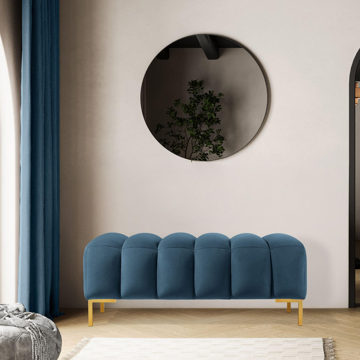 SITZHOCKER Polsterhocker PECCO, Veloursstoff - Goldfarben/Hellgrau, Holz/Textil (160/50/50cm) - KONSIMO®