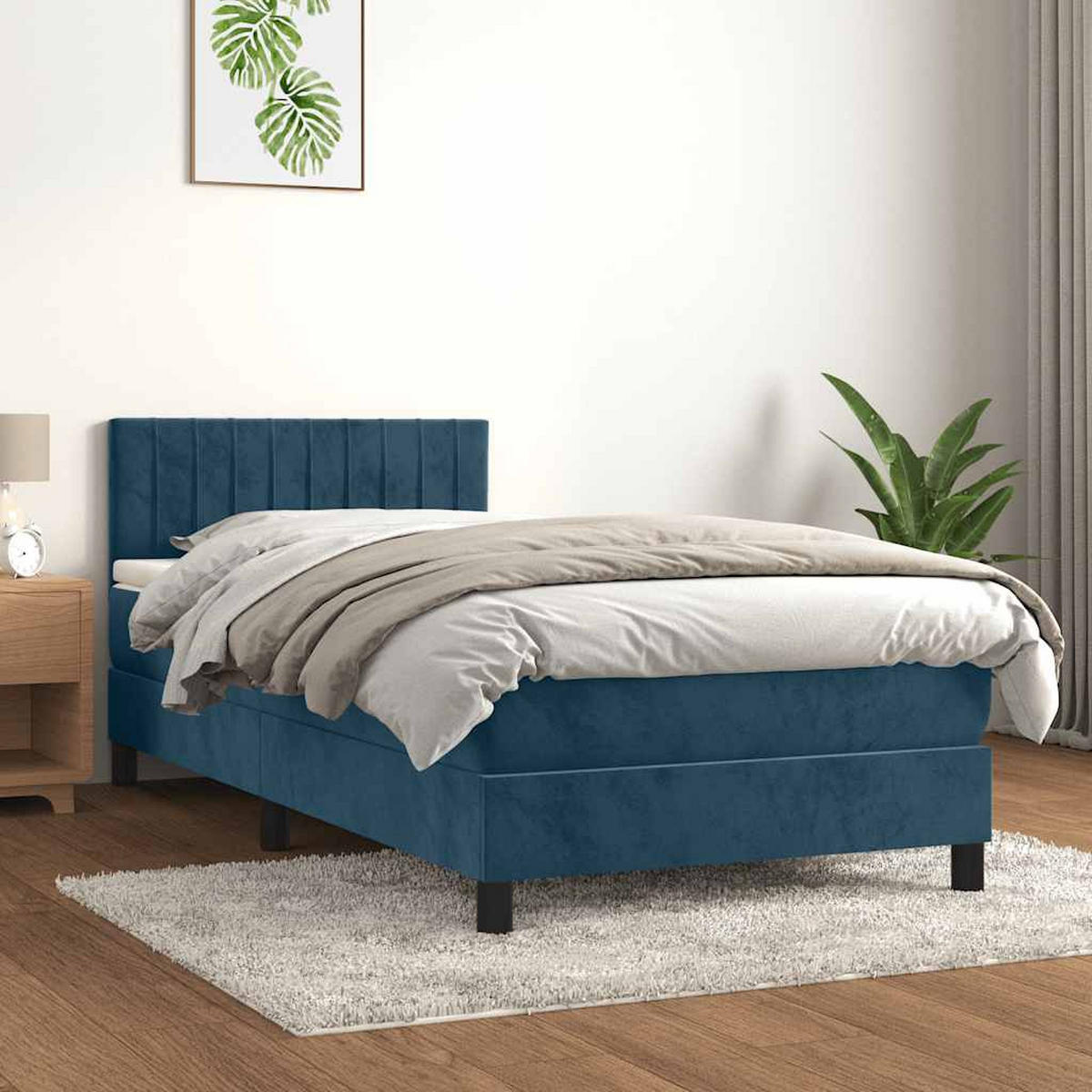 BOXSPRINGBETT 90/200 Cm Blau Samt - Blau, Textil (90/203cm) - vidaXL