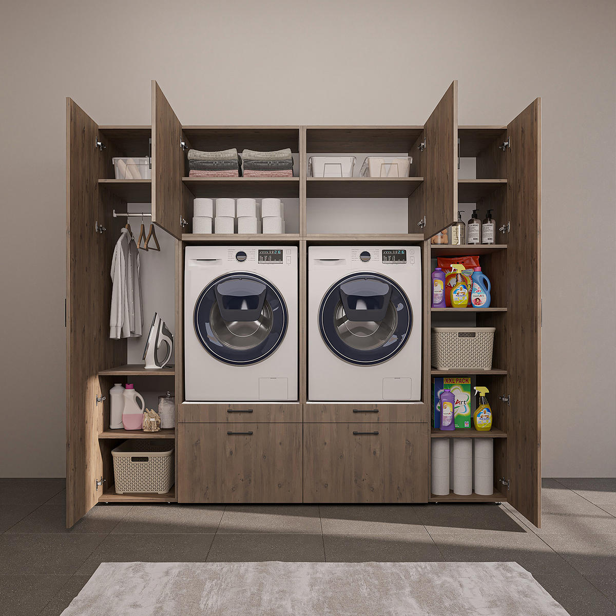 WASCHMASCHINENSCHRANK Serie 2 224cm Breit, 205cm Hoch - Eichefarben, Holzwerkstoff (224/205/67cm)