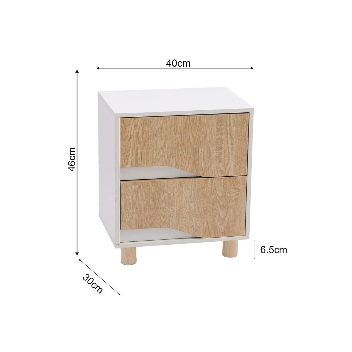 NACHTTISCH 2 Schubladen Weiß Braun 40/30/46 - Weiß, Holz (40/46/30cm) - Mobili Rebecca