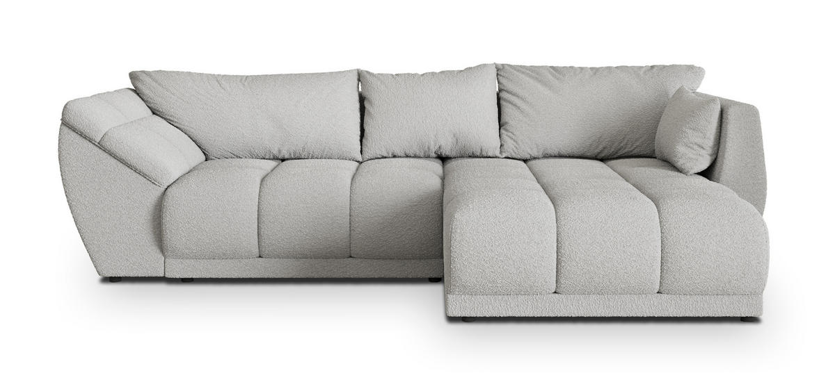 ECKSOFA ORENTI R-S Hellgrau Boucle-Stoff mit Schlaffunktion - Hellgrau, Holz (287/182cm) - MASSENO