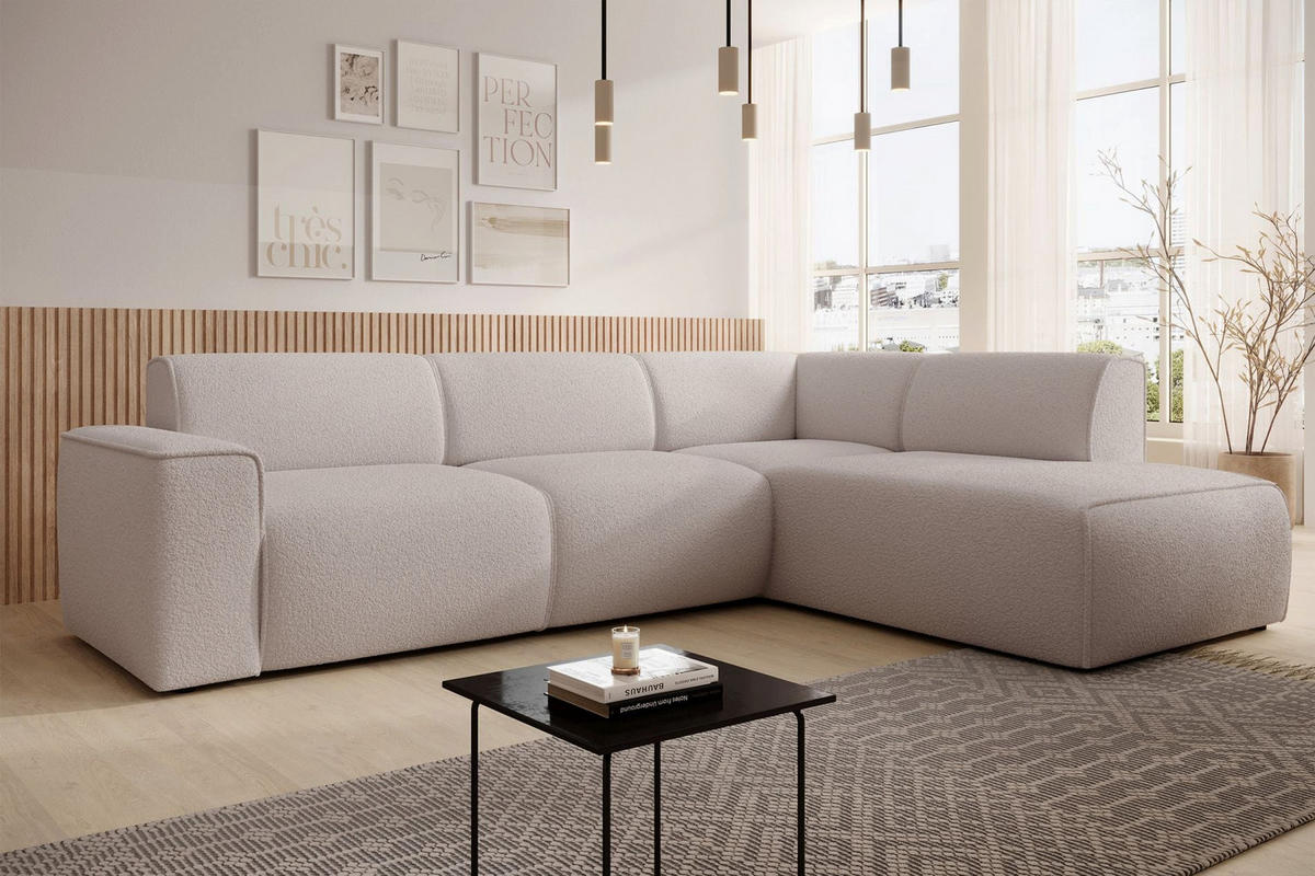 ECKSOFA Bouvi Hellbeige rechts - Ecru/Schwarz, Kunststoff/Textil (220/292cm) - Selsey