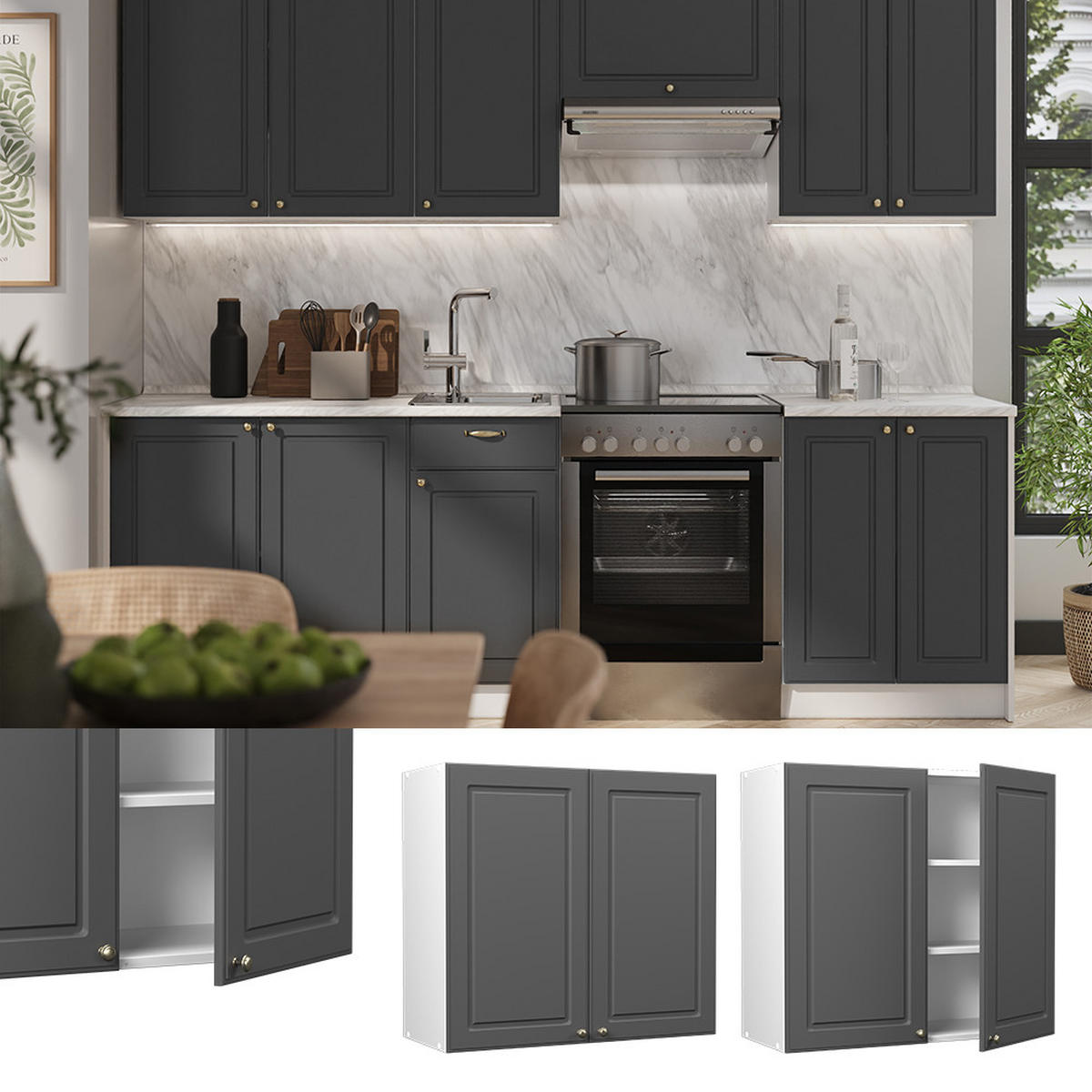 HÄNGESCHRANK Fame-Line, Anthrazit-Gold Landhaus/Weiß, 80 cm - Anthrazit/Weiß, Holzwerkstoff (80/72/34.1cm) - Vicco