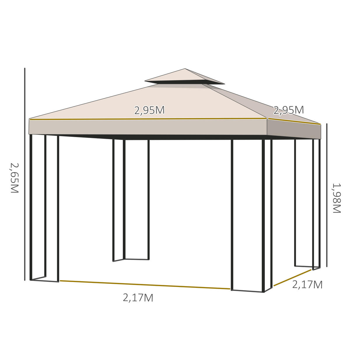 PAVILLON, Dunkelgrau/Cremeweiß, Metall, Polyesterbezug - Creme, Metall (295/265/295cm) - Outsunny