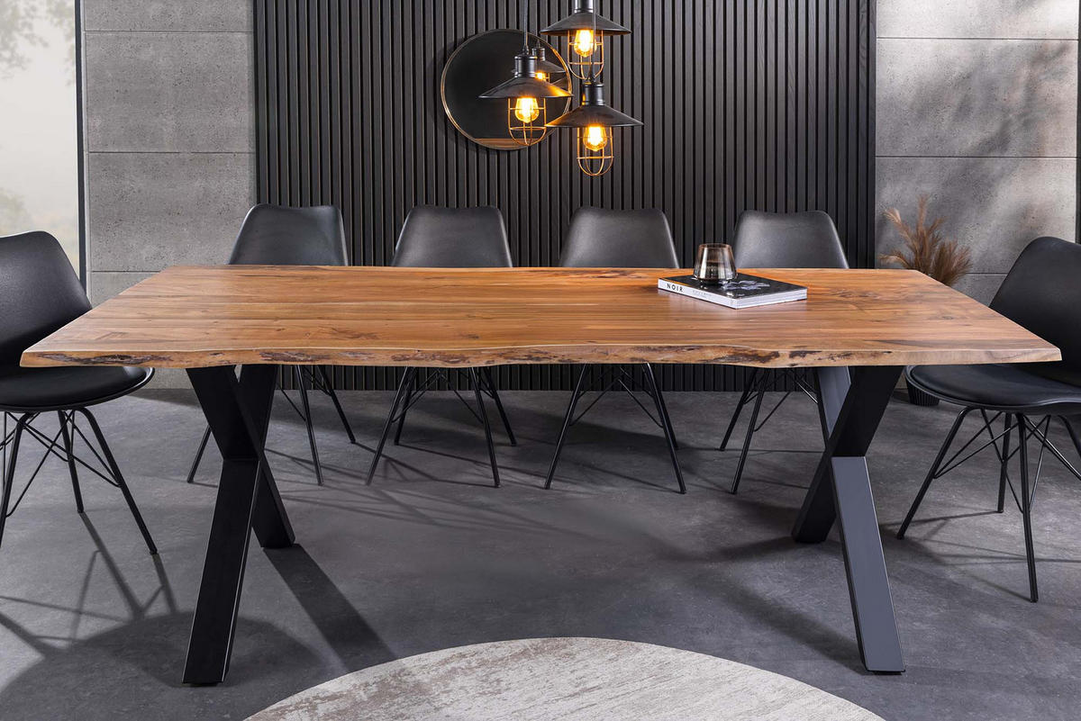 ESSTISCH MAMMUT Akazie 160cm - Schwarz/Braun, Holz/Metall (90/160/76cm) - riess-ambiente